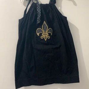 Black Dress with Polkadot Fleurdelis with Gold Trim